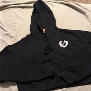 PINK Victoria's Secret Cropped Black Hoodie with White Emblem